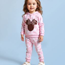Babyhug Disney Terry Knit Full Sleeves Hooded Sweatshirt & Lounge Pant Set With Minnie Mouse Graphics - Pink-picture-20