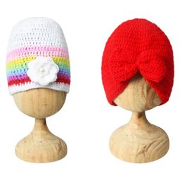 Funkrafts Pack Of 2 Floral & Bow Designed Handmade Beanie Caps - Red & White-image-39