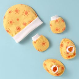 Ben Benny Interlock Knit Sun Printed Cap Mittens & Booties Set Yellow - Diameter 8.5 cm-32