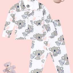 The Mom Store Cotton Knit Full Sleeves Koalas Printed Coordinating Shirt & Pajama Set - White-image-91