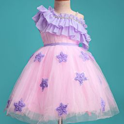 Enfance Sleeveless Star Sequin Embellished & Shimmered Ruffle Detailed Dress - Pink-picture-14