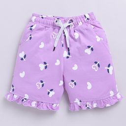 Kidcity Soft Cotton Sinker Heart And Flower Printed Shorts - Lavender-image-11