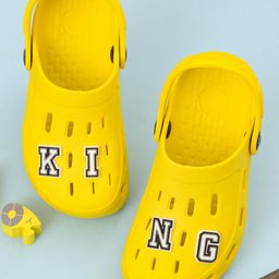 Yellow Bee Solid Perforated Clogs With King Text Charms - Yellow-picture-40