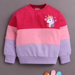 BUMZEE Cotton Knit Full Sleeves Cut & Sew Sweatshirt With Unicorn Print - Pink & Lavender-picture-16