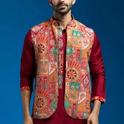 VASTRAMAY Embroidered Woven Nehru Jacket-26