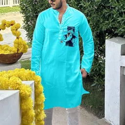 Snowdrip Men Yoke Design Flared Sleeves Mirror Work Anarkali Kurta-image-73