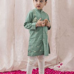 Tiber Taber Boys Embroidered Regular Pure Cotton Kurta with Trousers-32