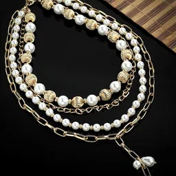 Sanjog Gold-Plated Pearls Beaded Layered Necklace-8