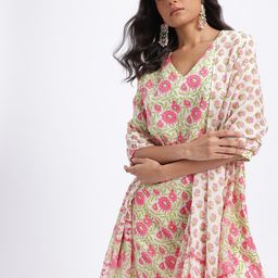 Anouk Floral Printed Pure Cotton Straight Kurta with Trousers & Dupatta-13