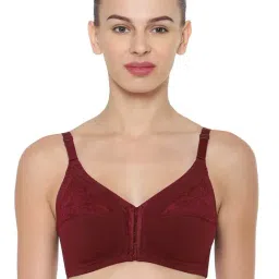 Triumph Maroon Form & Beauty Non Padded Wireless Front Open Mature Bra-image-48