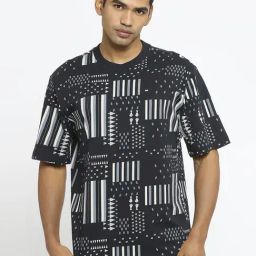 Basics Black Cotton Relaxed Fit Printed T-Shirt-image-58