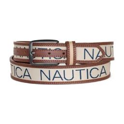 Nautica Beige & Brown Leather Waist Belt for Men-image-61