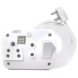 Elegant 3 Core 1.5 mm Cable 3 Pin Top 6 Amp 5+2 Pin 2 Socket 1 Switch ABS White Extension Board 8 m Cable Length-15
