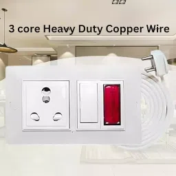 Elegant 3 Core 1.5 mm Cable 3 Pin Top 16 Amp Universal 1 Socket & 1 Switch ABS White Extension Board with Indicator 3 m Cable Length image 4