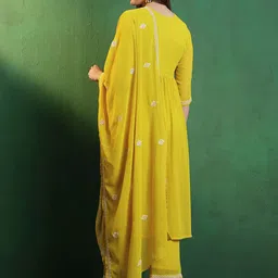 Sangria Thread Work Embroidered A-Line Kurta & Palazzos With Dupatta image 2
