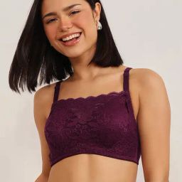 Clovia Purple Lace Solid Padded Full Cup Wire Free Full Coverage Bra-picture-3