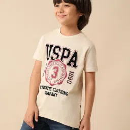 U.S. Polo Assn. Boys Beige Cotton Printed T-Shirt-picture-41