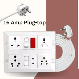 Elegant 3 Core 1.5 mm Cable 3 Pin Top 6 & 16 Amp 5 Socket, 2 Switch ABS White Extension Board with Indicator 5 m Cable Length image 3