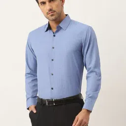 Sojanya Blue Cotton Regular Fit Self Pattern Shirt-image-54