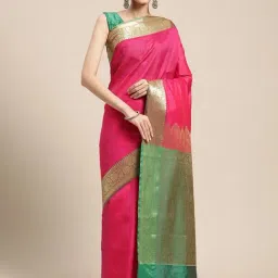 Banarasi Silk Works Pink Silk Woven Saree With Unstitched Blouse-image-48
