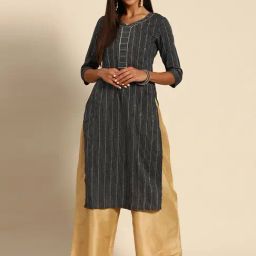 Gerua Black Cotton Woven Pattern Straight Kurta-image-1