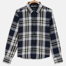 Octave Kids Olive Green & Blue Cotton Chequered Full Sleeves Shirt-image-84