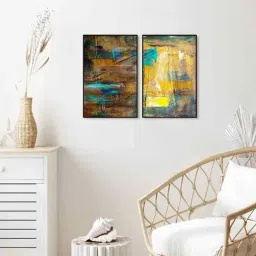 999Store Multicolor Vinyl Wall Painting Panel with Fibre Frame - Set of 2-43