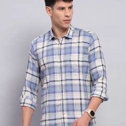 Monte Carlo Blue Cotton Regular Fit Checks Shirt-image-80