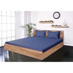 Mark Home Classic Navy Cotton 210 TC King Bedsheet with 2 Pillow Covers-image-4
