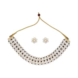 Sri Jagdamba Pearls Tulsi White Pearl & Black Beads Choker Necklace Set-21