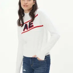 American Eagle Outfitters White Cotton Printed Sweater-image-28