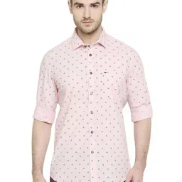 Basics Pink Cotton Slim Fit Printed Shirt-image-11