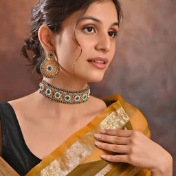 Fida Gold Plated Temple Choker & earrings jewellery set-29