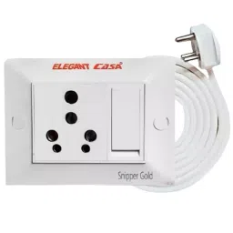 Elegant 3 Core 1.5 mm Cable 3 Pin Top 16 Amp Universal 1 Socket & 1 Switch ABS White Extension Board 5 m Cable Length-10