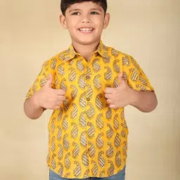 Fabindia Boys Yellow Cotton Printed Shirt-image-75