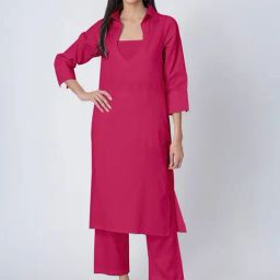 Moomaya Magenta Cotton Regular Fit Suit Set-picture-3