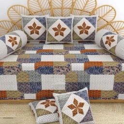 Living Roots Printed Blue 300 TC Cotton Single Diwan - Set of 8-33
