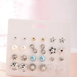Karatcart Set Of 12 Gold And Silver Contemporary Studs Earrings Combo-35