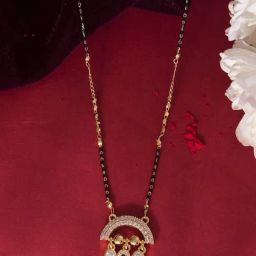 VOJ Gold Adjustable AD Studded Half Done Shape Princess Mangalsutras-image-25