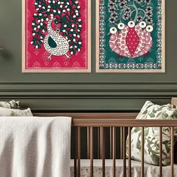 Kotart Pink & Green 2 Pieces Birds And Animals Wooden Wall Arts-picture-2