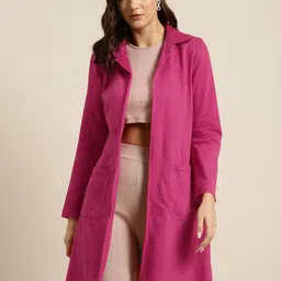 Qurvii Women Solid Front-Open Longline Overcoat-6