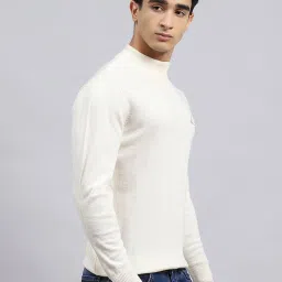 Monte Carlo Cream Wool Blend Regular Fit Solid Pullover image 4