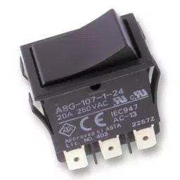 OMRON ELECTRONIC COMPONENTS SWITCH, ROCKER, DPDT, RESET, 20A, A8G-107-1-24-28