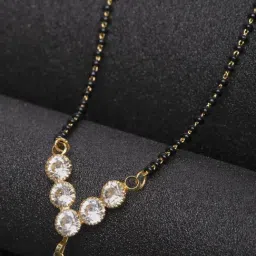 Panash Gold Plated Solitaire & Cubic Zirconia Studded Mangalsutra-image-11