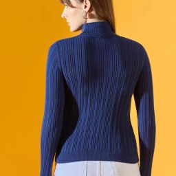 98 Degree North Blue Cotton Self Regular Fit Sweater image 2
