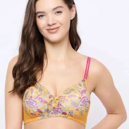 Clovia Yellow Floral Print T-Shirt Bra-image-33