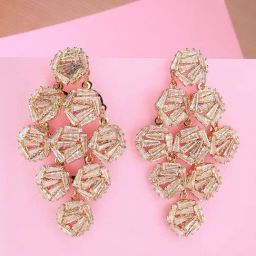 Karatcart Gold Plated Baguette Ad Stone Studded Dangler Earrings-image-1