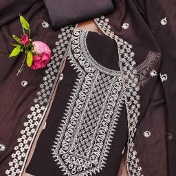 SHADOW & SAINING Floral Embroidered Thread Work Silk Georgette Unstitched Dress Material-image-75