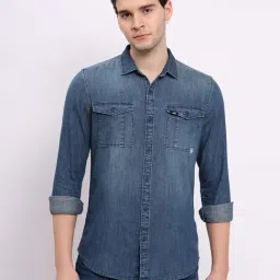 Lee Indigo Blue Slim Fit Cotton Denim Shirt-picture-26