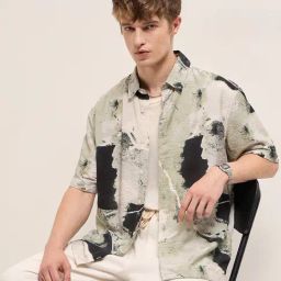 The Bear House Green Rayon Relaxed Printed Casual Shirt-image-35